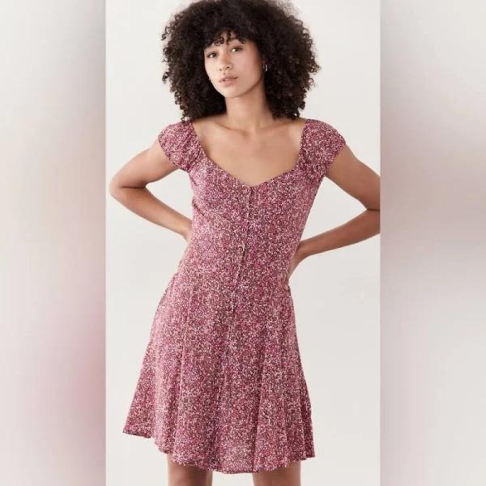 ROLLA'S Erin Paris Floral Dress XS 6 Mini Button Front Cottagecore‎ Red